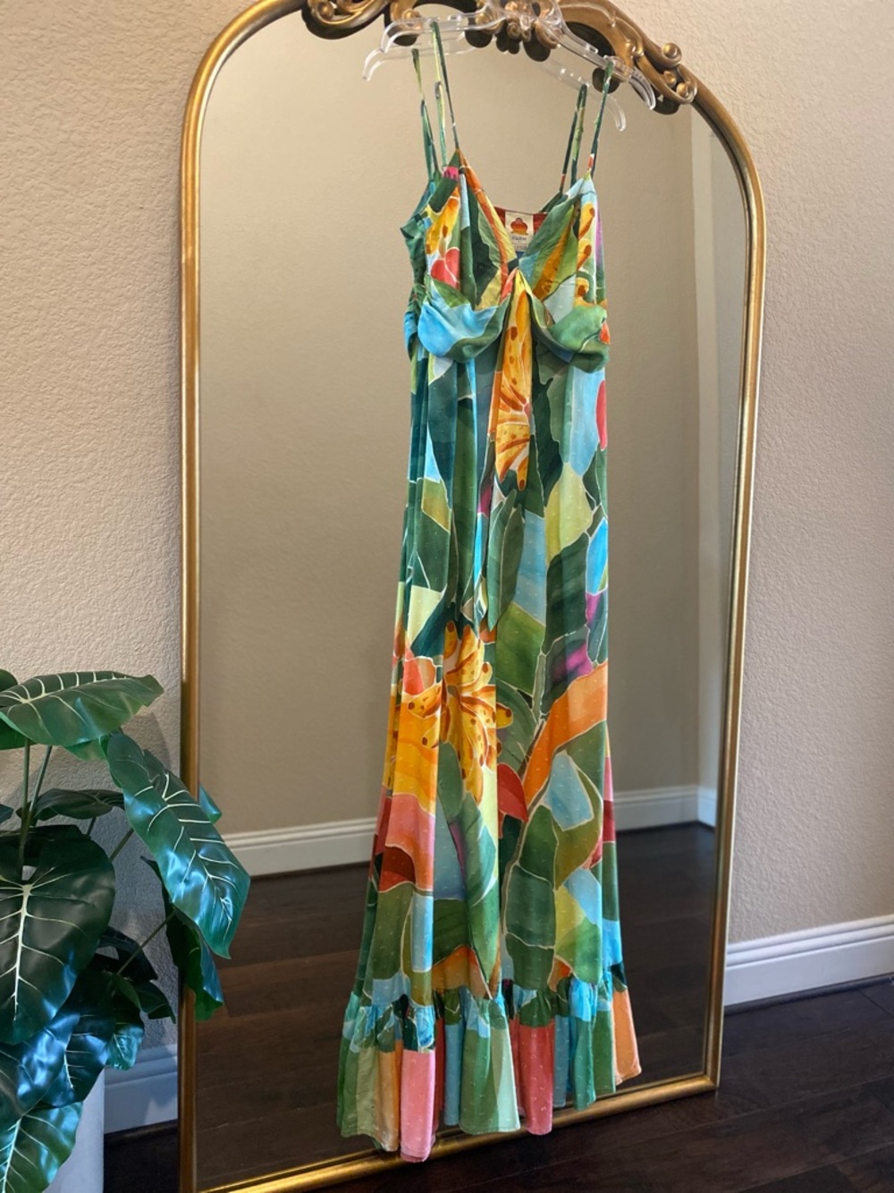 Farm Rio Printed Tropical Leaf Tie-Front Maxi Dress Size S - Picture 7 of 11